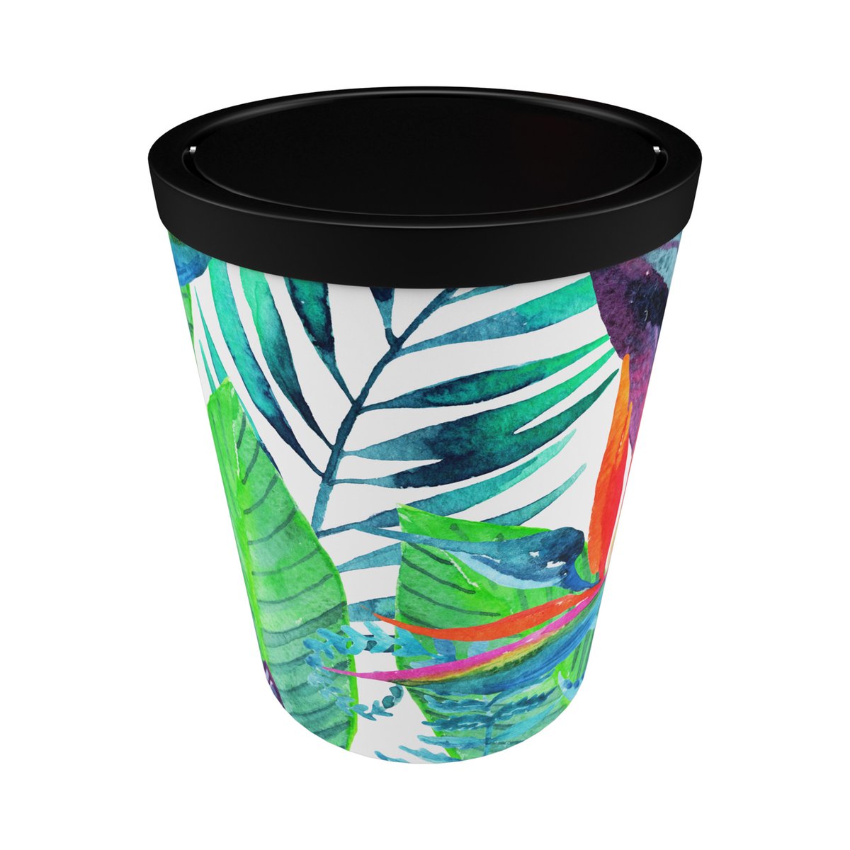 Poubelle jungle avec couvercle pivotant noir, HOME MAISON
