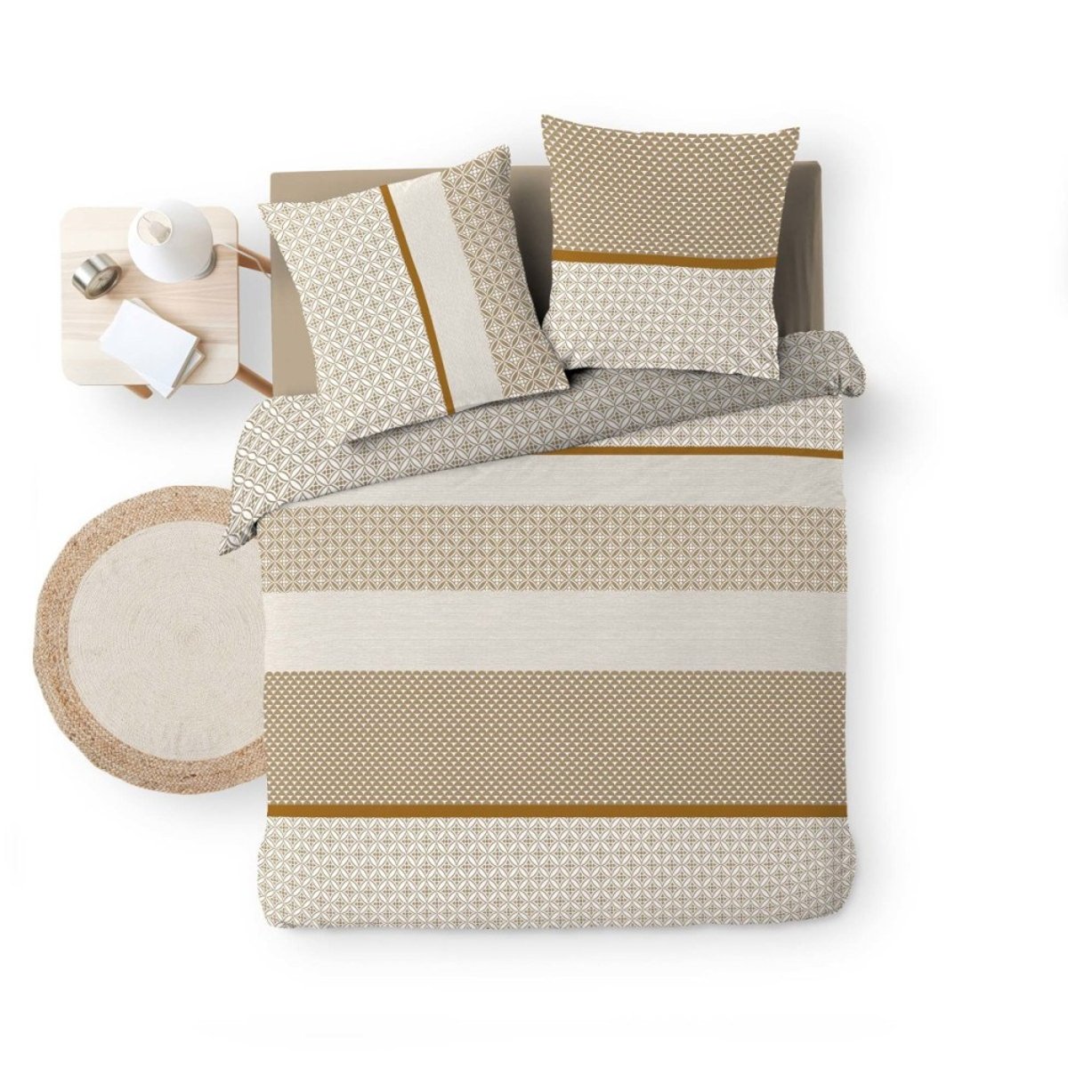 Housse de couette 240x220 + 2 taies 100% coton MEIKO beige, DECORATIE