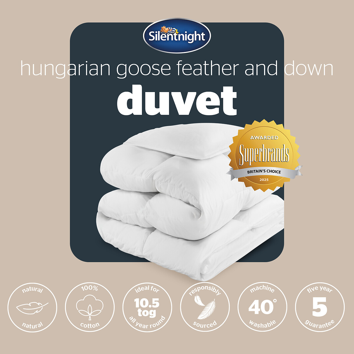 Hungarian Goose Feather Down 10.5 Tog Duvet white, SILENTNIGHT