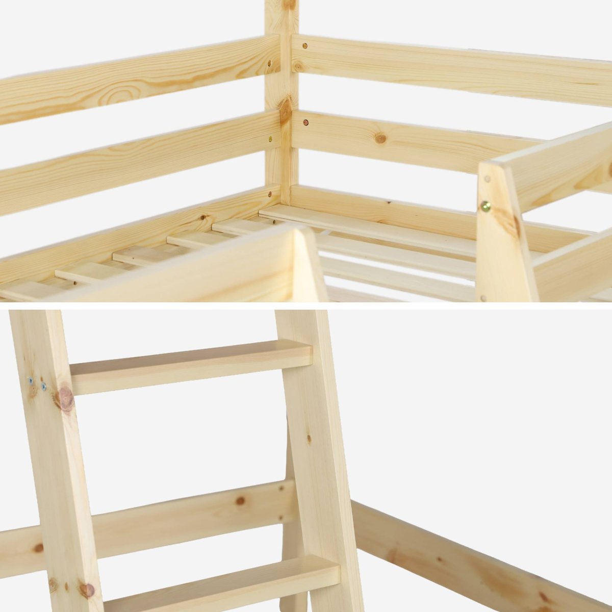 Lit enfant mezzanine cabane 90 x 190 cm pin naturel ROYA naturel, SWEEEK