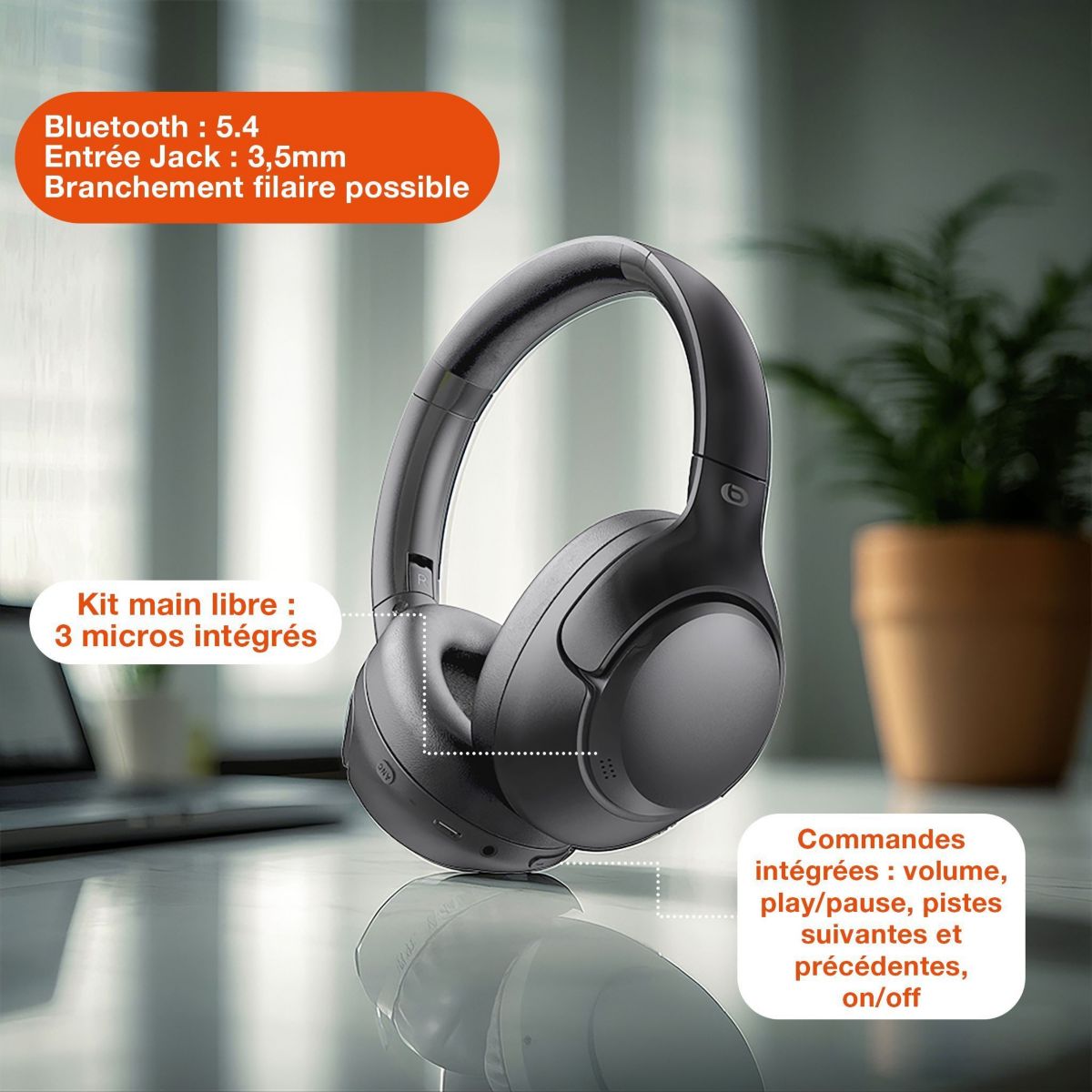 Casque AB1070 Bluetooth NC couleur unique, ESSENTIEL B