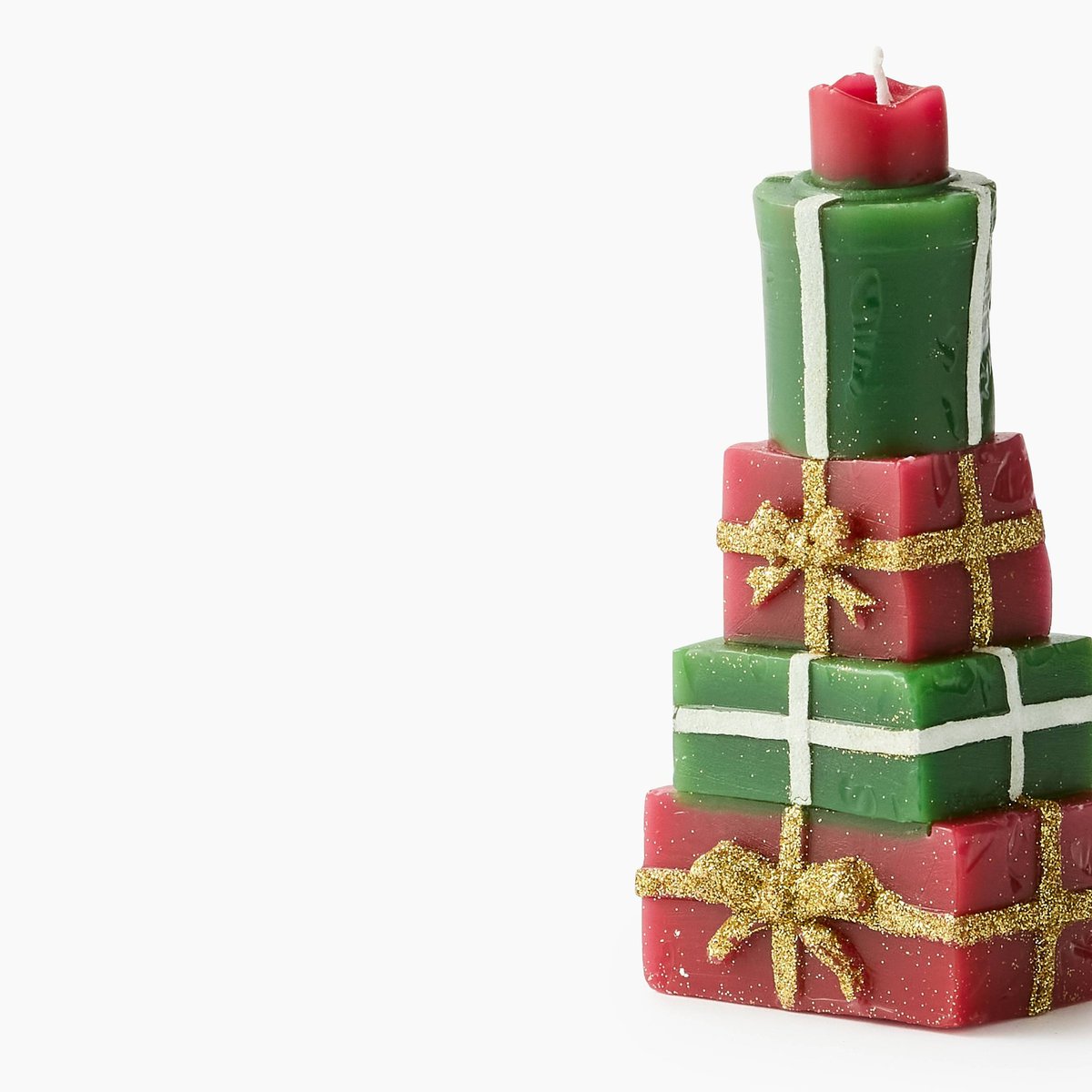 Bougie pyramide de cadeaux, H15cm, en cire rouge, MONOPRIX