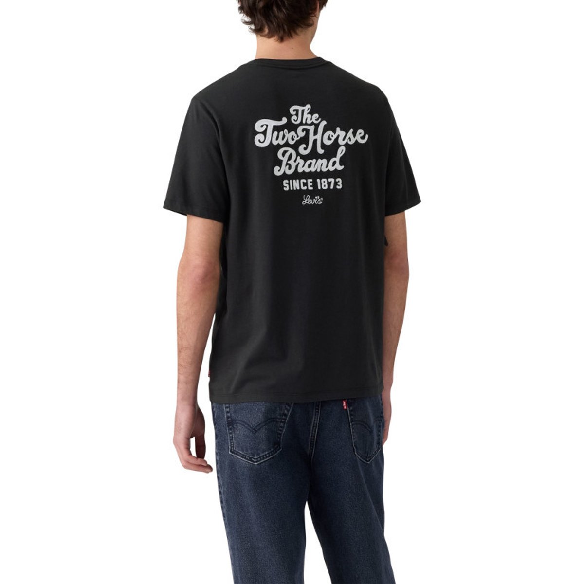 T-shirt en coton noir imprimé avec une coupe droite et un col rond noir, LEVI'S