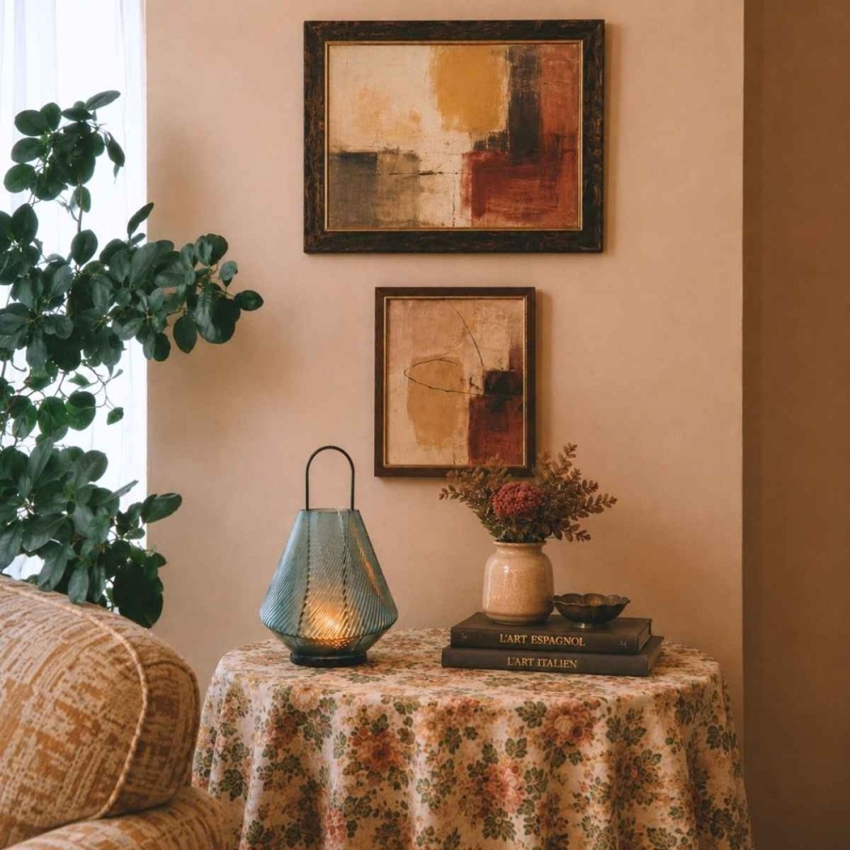Lanterne design en verre 30cm vert, ORNAMI
