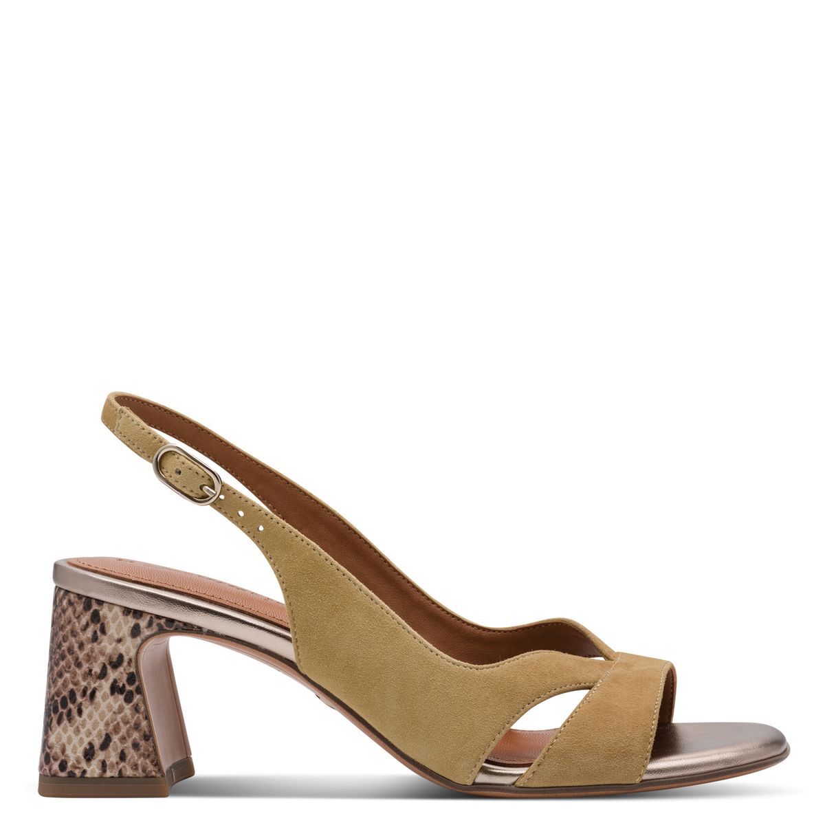 Sandale à talon en cuir beige, TAMARIS