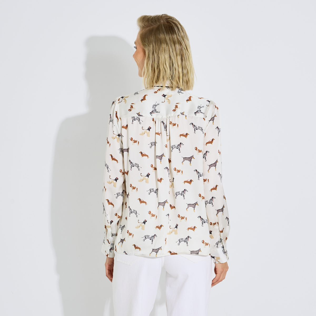 Chemise imprimée nœud lavallière blanc cassé ecru, GRAIN DE MALICE