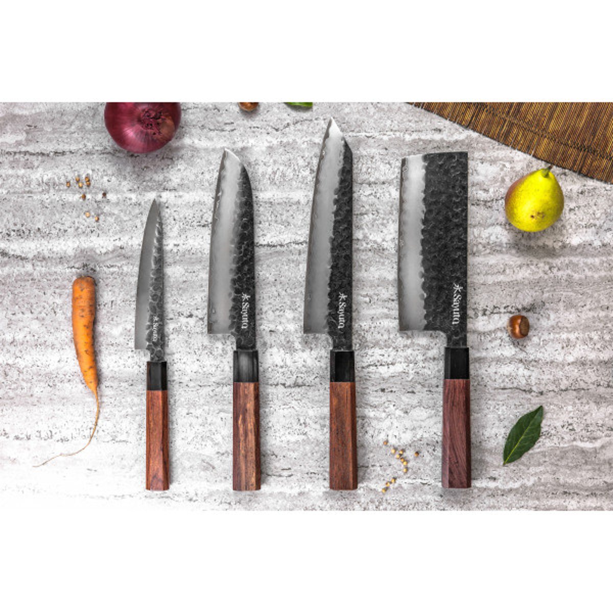 Couteau Sequoia San Mai modèle santoku 18cm brute de forge v002237, SAYUTO