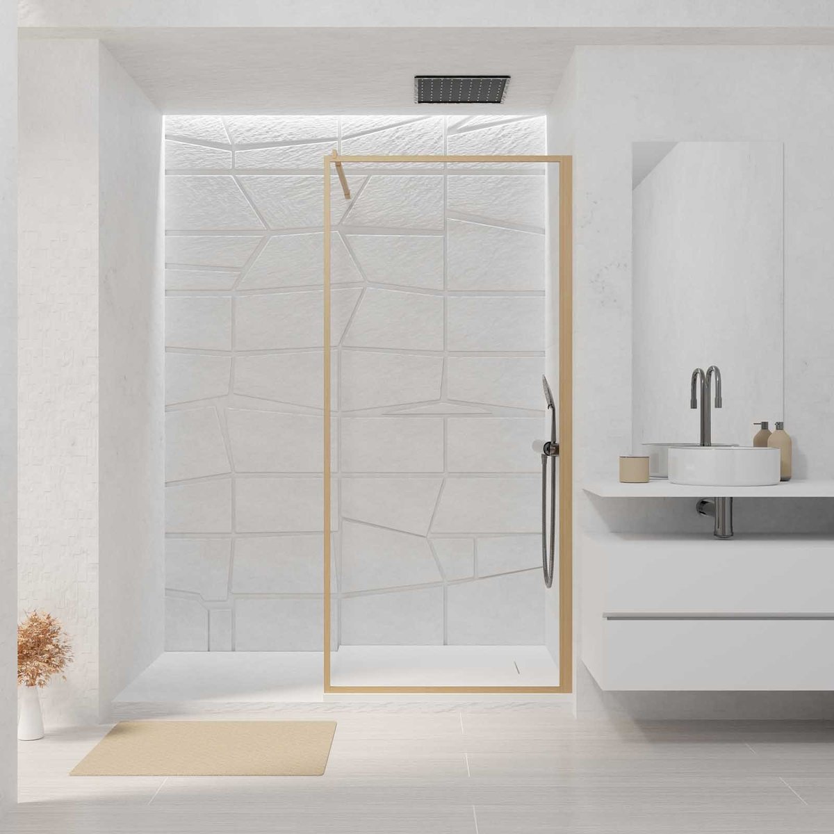 Paroi de douche en verre trempé - Effet bois naturel, HOME MAISON