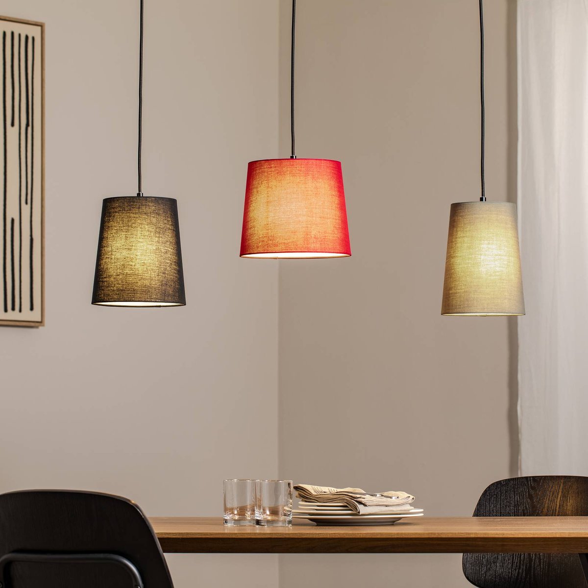 Suspension en textile jeunes, Amilia bois naturel, rouge, gris, noir, LINDBY