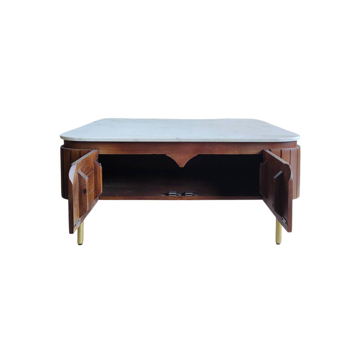 Table basse carrée en bois de manguier et marbre SIENNE bois foncé, MADE IN MEUBLES 