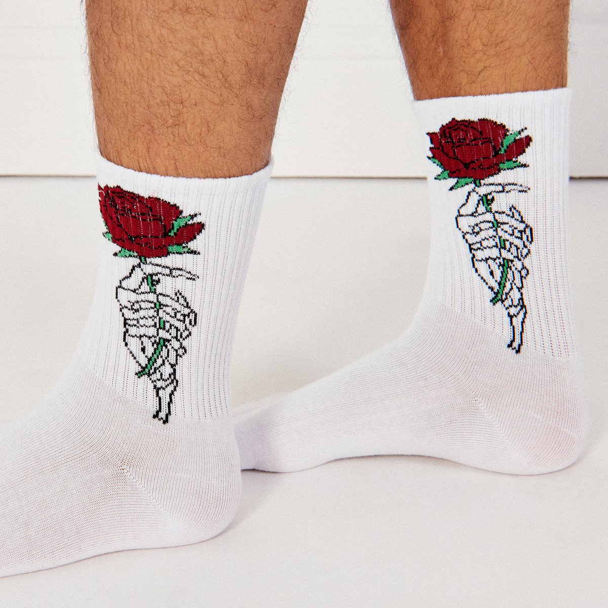 Chaussettes à motifs fleur SKULLROSIZ blanc, UNDIZ