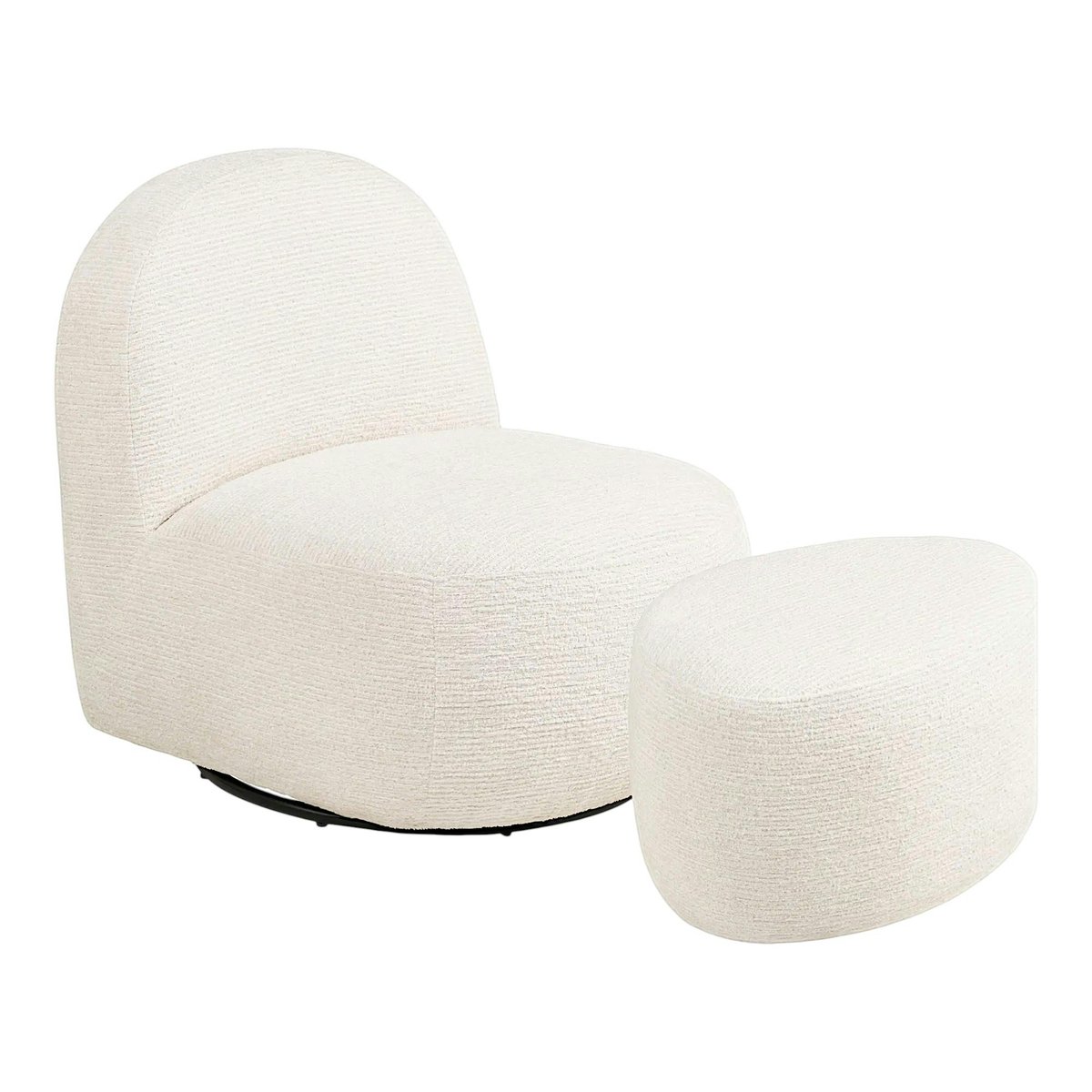 Fauteuil salon blanc pivotant et son pouf assorti BERLIN blanc, PIER IMPORT