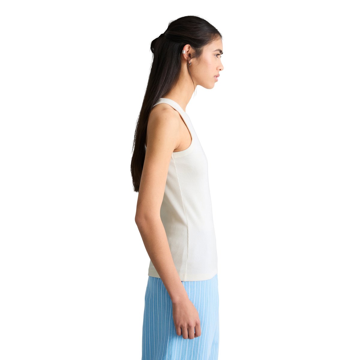 Top côtelé DfC slim en pur coton organique blanc, MARC O’POLO DENIM