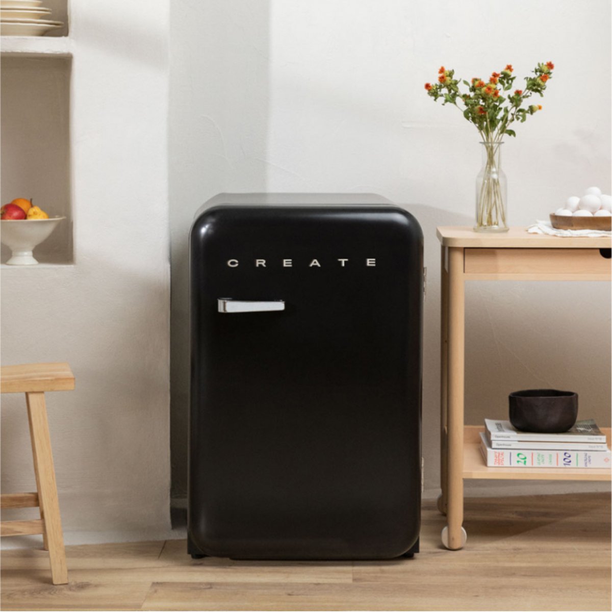 Réfrigérateur rétro FRIDGE RETRO 107L noir/argent, CREATE