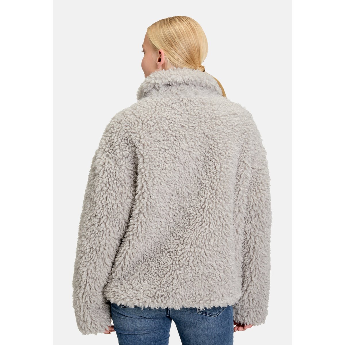 Veste en peluche à col droit light stone, AMBER & JUNE