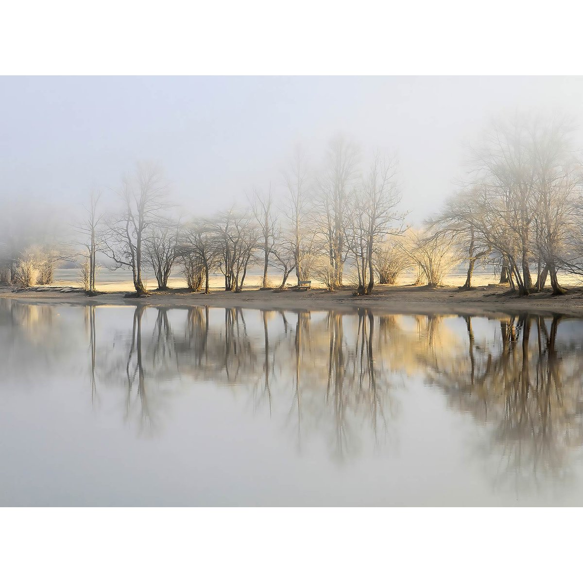 Papier peint panoramique lac au petit matin intissé, HEXOA