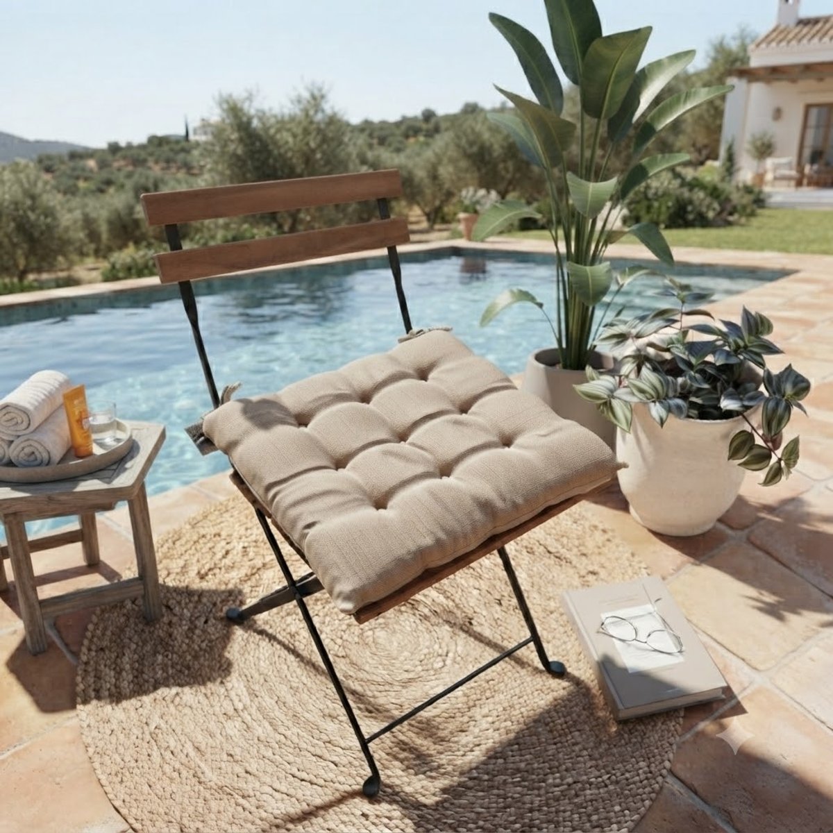 Galette de Chaise déperlante anti UV pour l'extérieur Waltz beige, EDEN