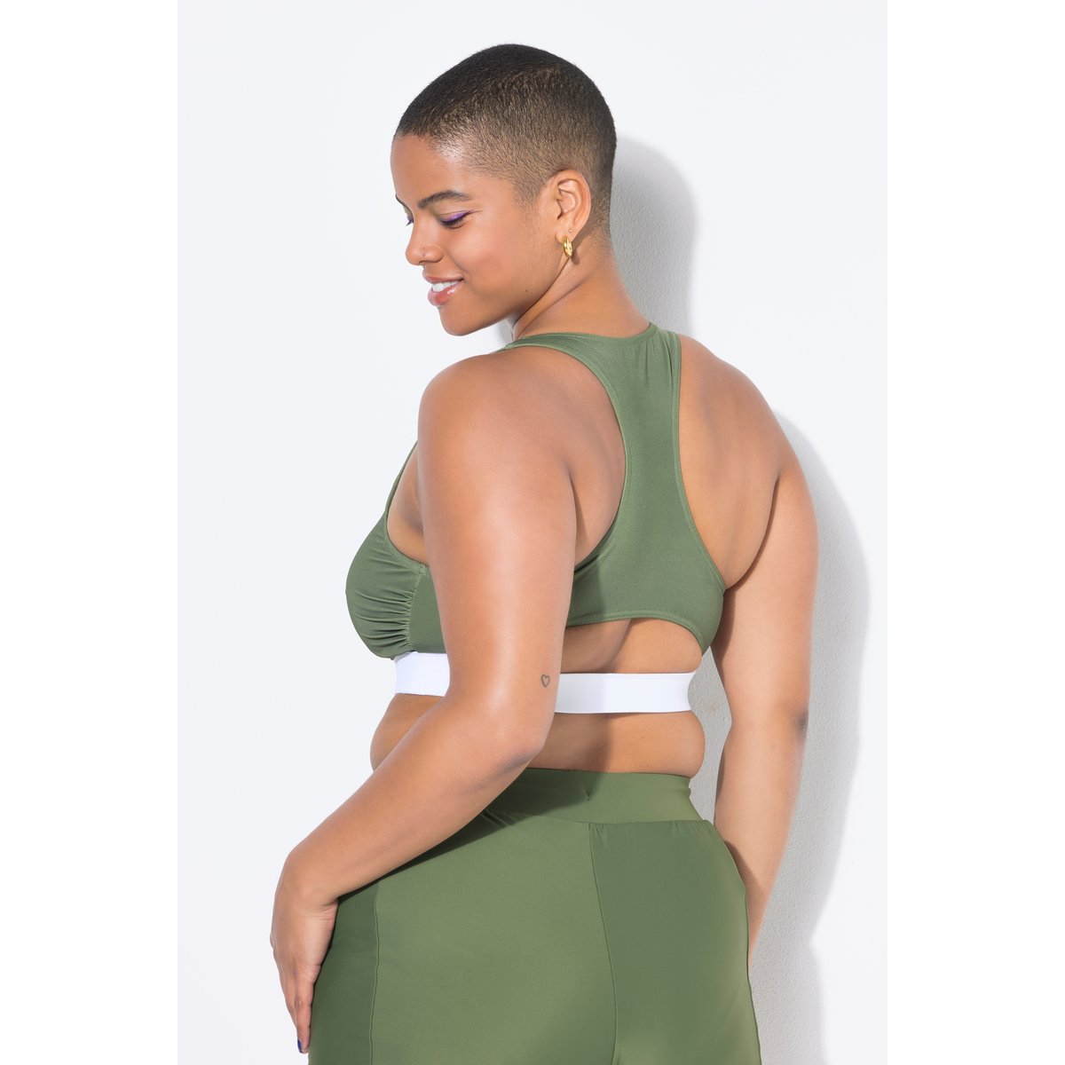 Haut de bikini, bonnets souples, dos nageur olive verte, STUDIO UNTOLD