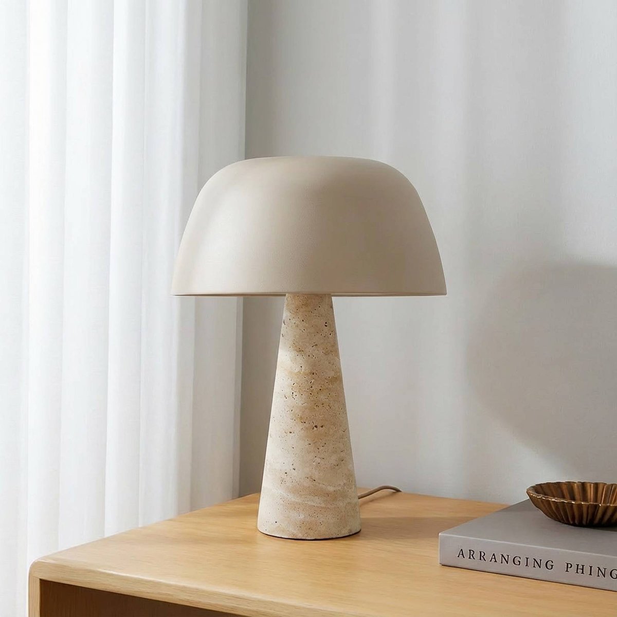 Lampe à poser en pierre moderne, Magritt beige, LINDBY