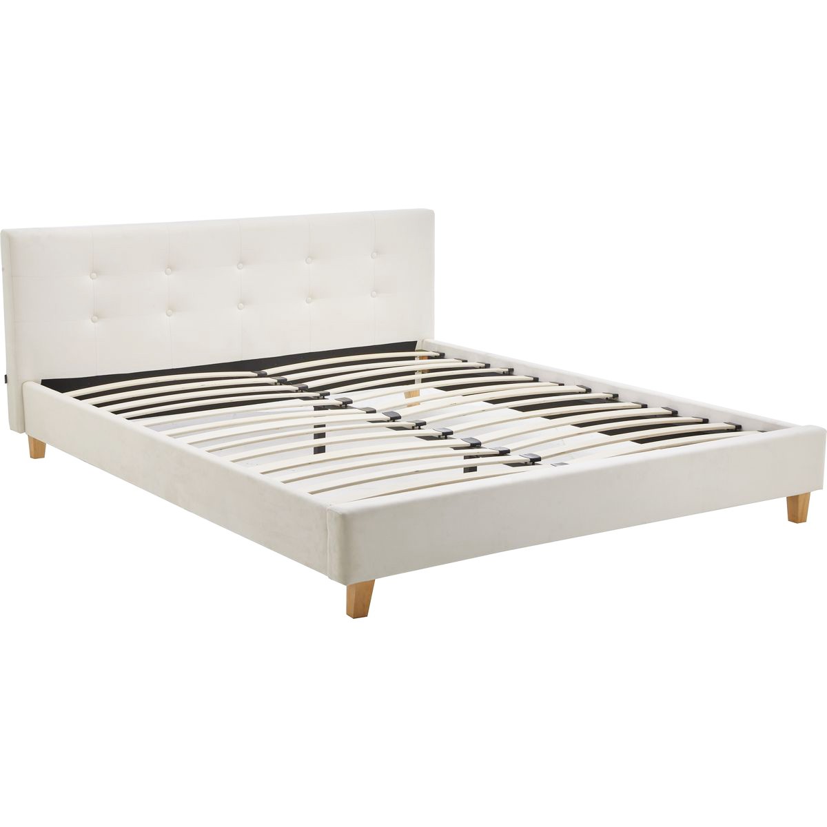 Lit avec tête de lit en velours - MILO beige, HOMIFAB