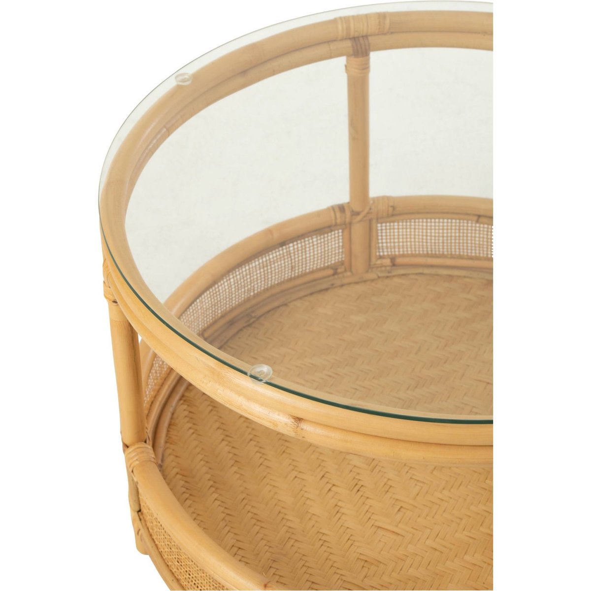 Table basse ronde en rotin et verre naturel, RECOLLECTION