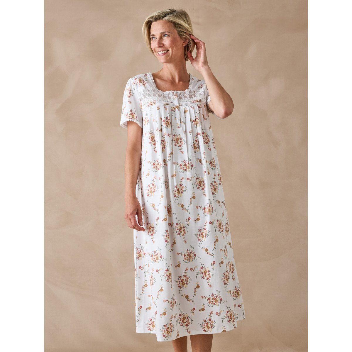 Chemise de nuit longue brodée imprimé blanc, DAXON