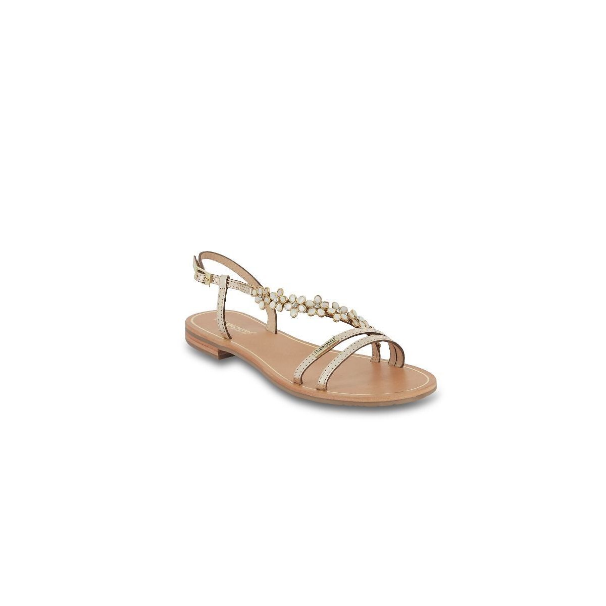 Sandales plates en cuir Hofella, bijoux nacrés doré, LES TROPEZIENNES PAR M.BELARBI