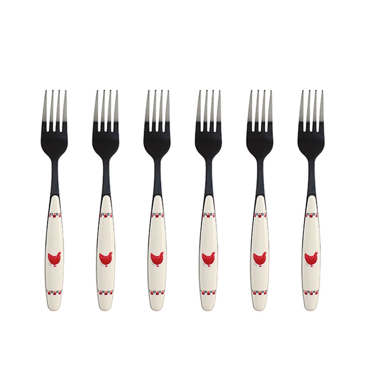 Lot de 6 fourchettes 21cm, GALLINA beige-inox, NOVASTYL
