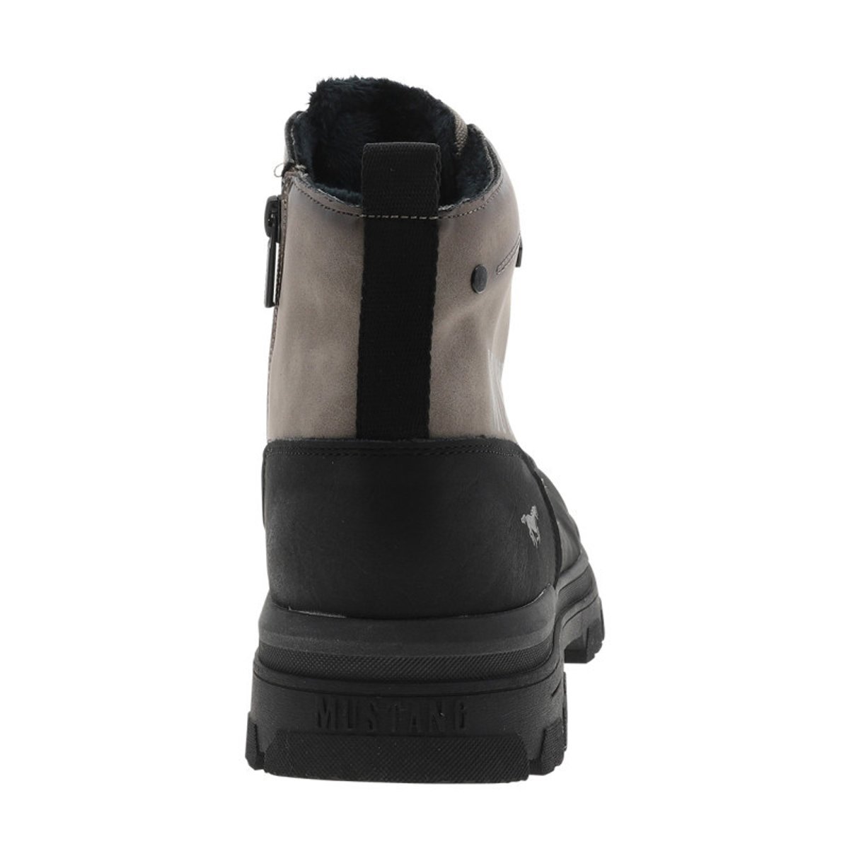 Bottines taupe à talon décroché bas pourvues de lacets et d'un zip latéral beige, MUSTANG