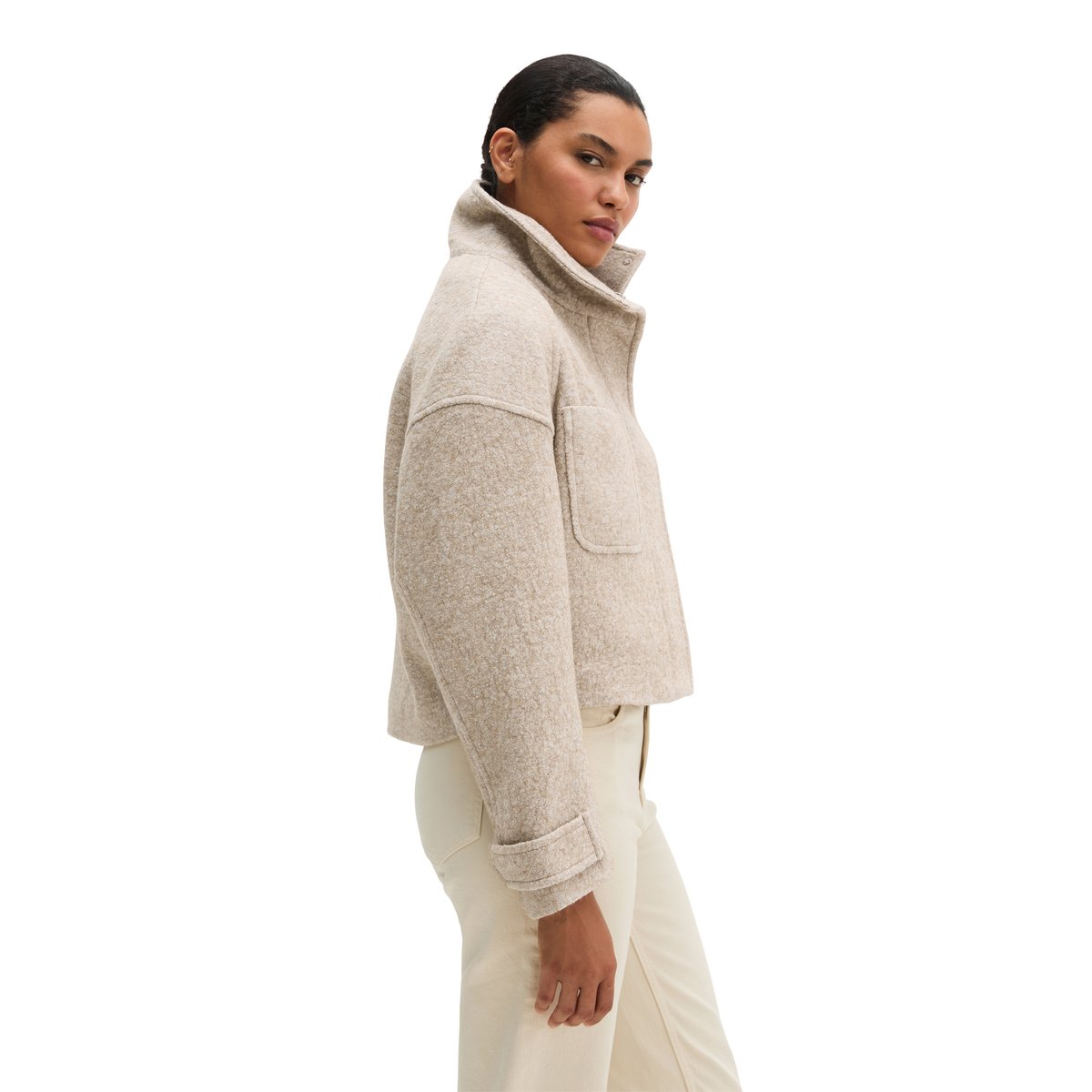 Veste d'extérieur courte en laine bouillie mélangée beige, MARC O'POLO