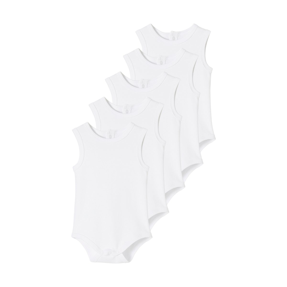 Lot de 5 bodies débardeur en interlock BASICS lot blanc, VERTBAUDET