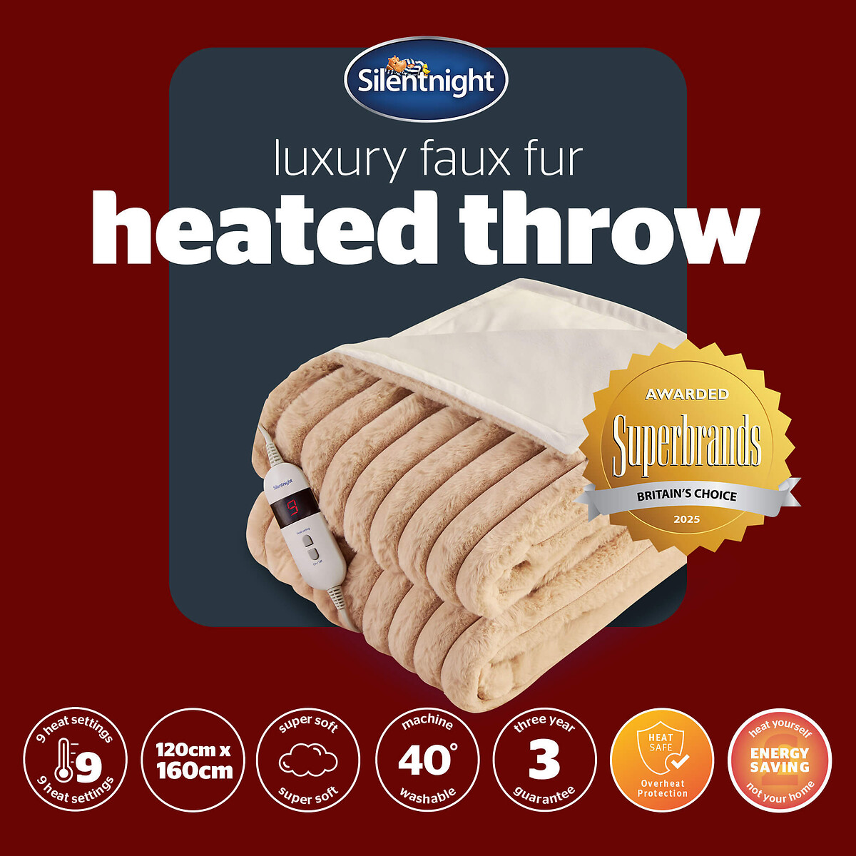 Faux Fur Ribbed Heated Throw natural, SILENTNIGHT