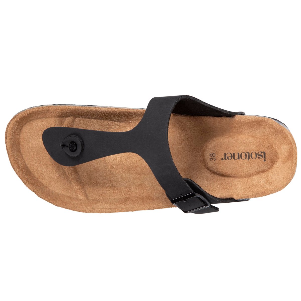 Sandales à simple bride tong, semelle intérieur patch talon ultra confortables noir, ISOTONER