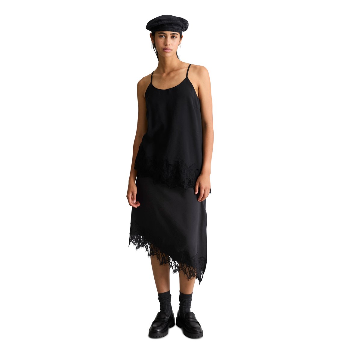 Top en dentelle de lingerie, coupe classique en TENCEL™ Modal noir, MARC O’POLO DENIM