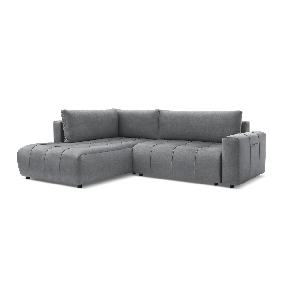 Canapé d'angle convertible 3 places en velours, ARSENE gris foncé, BOBOCHIC