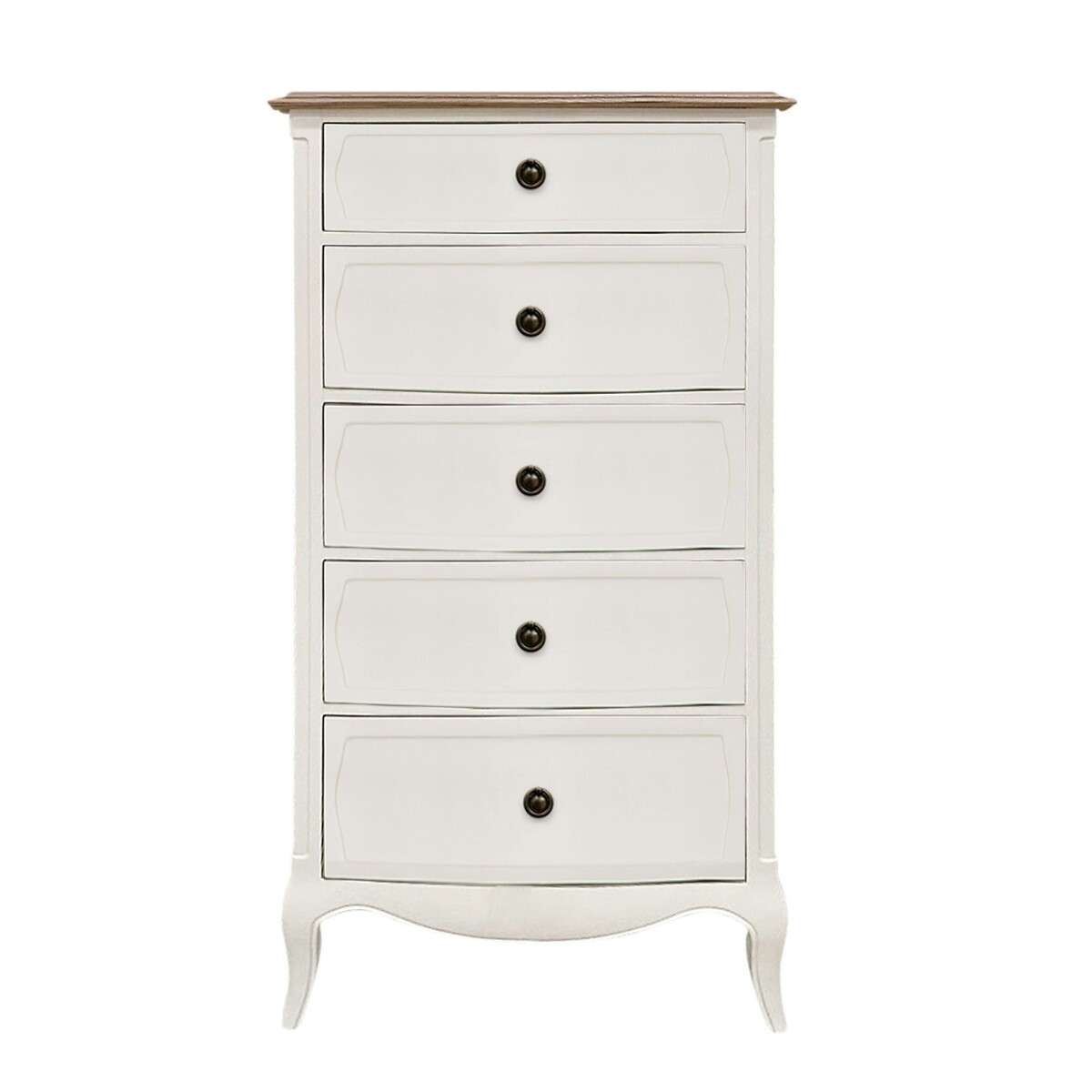 Amelie French-Style 5 Drawer Tallboy grey white , WILLIS & GAMBIER
