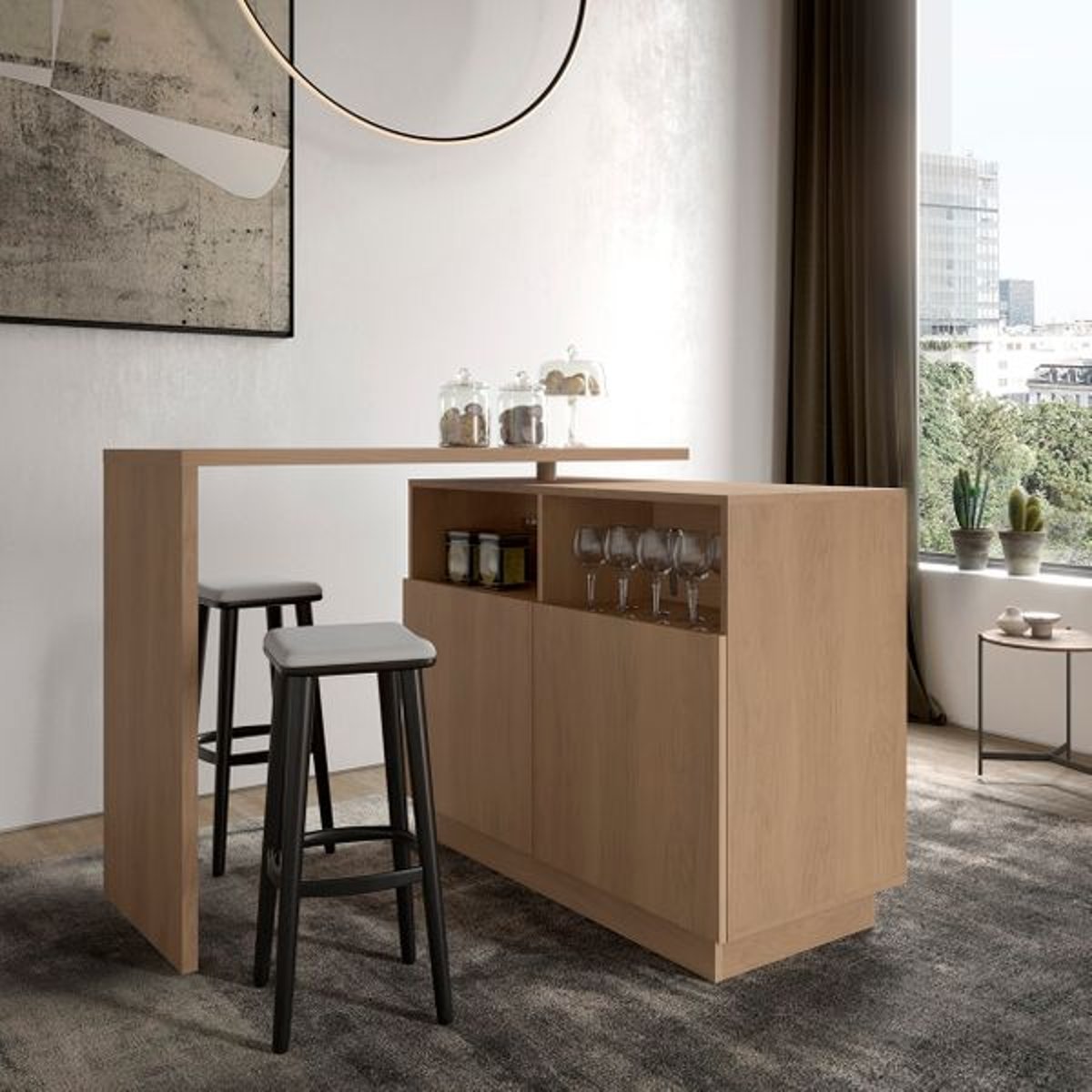 Îlot central cuisine 125cm plateau pivotant naturel, ZAGO