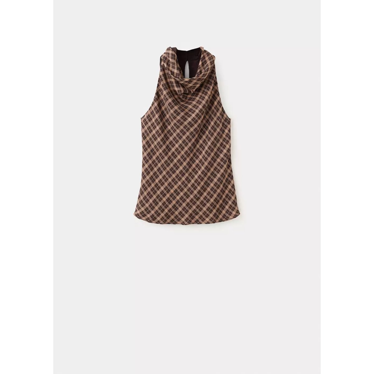 Top drapé à carreaux marron, MANGO