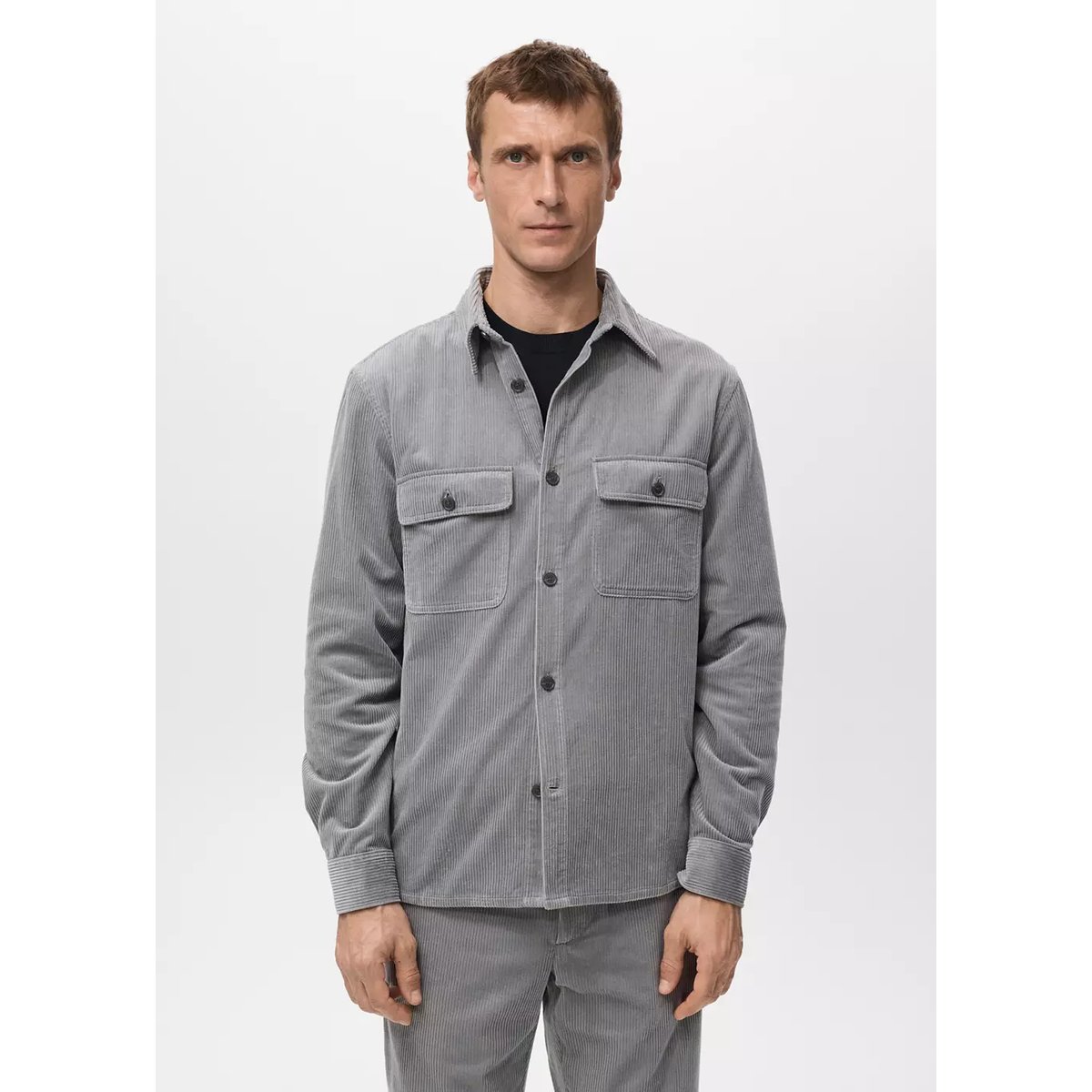 Surchemise velours côtelé poches gris chiné clair, MANGO MAN