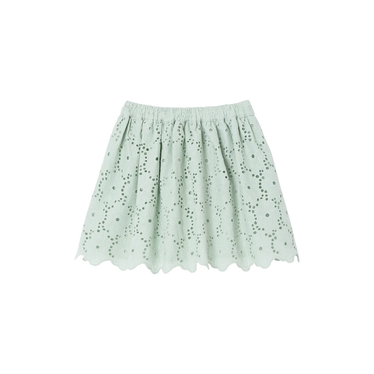 Jupe en broderie anglaise vert sauge, VERTBAUDET