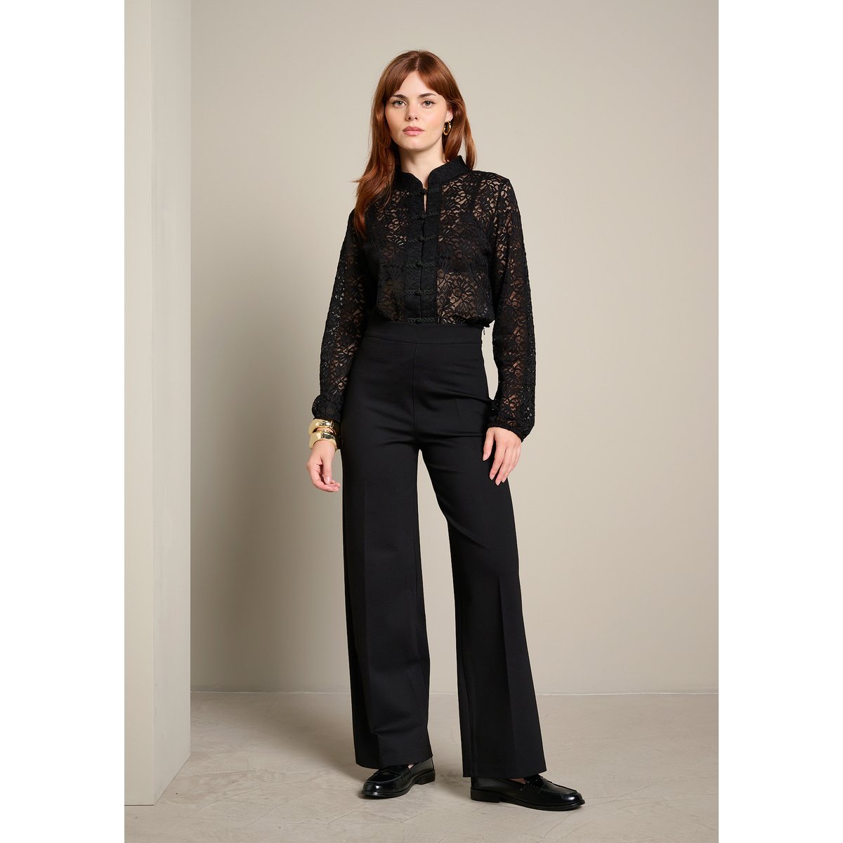 Pantalon large zippé côté noir, LOLALIZA