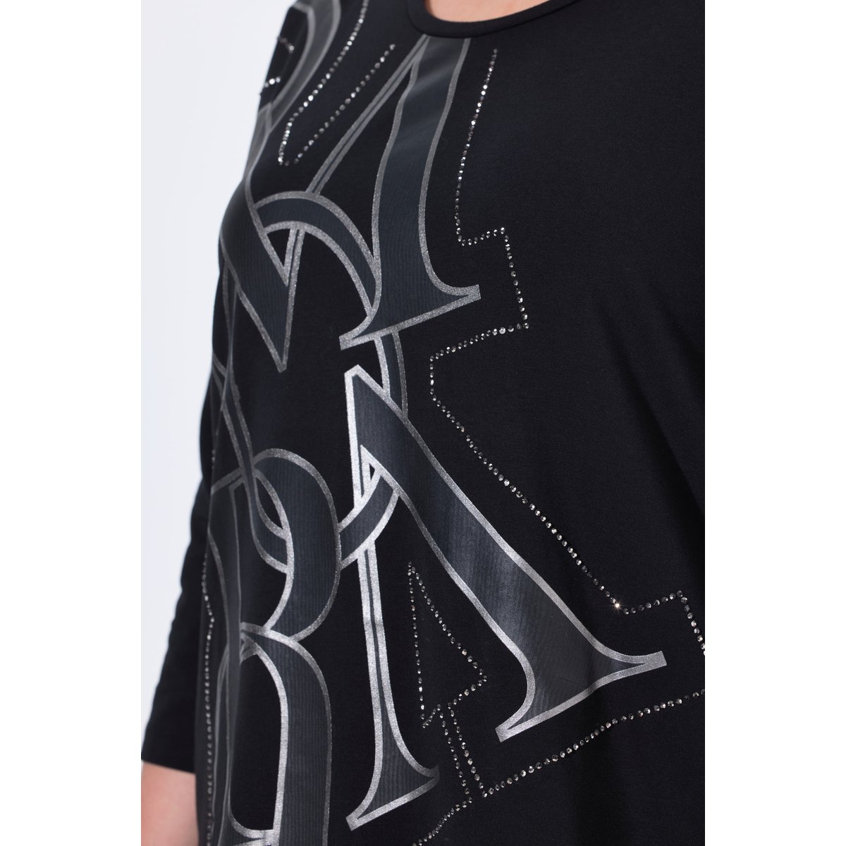 T-shirt oversize à col rond et manches 3/4 noir, ULLA POPKEN