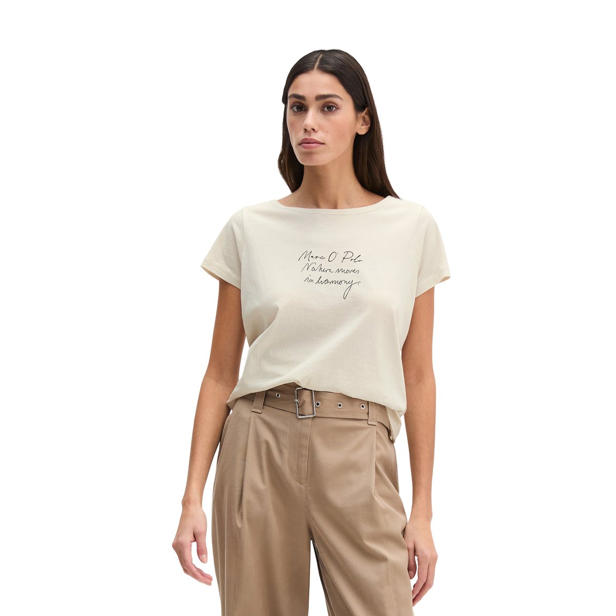 T-shirt imprimé regular en single jersey léger marron gris, MARC O'POLO