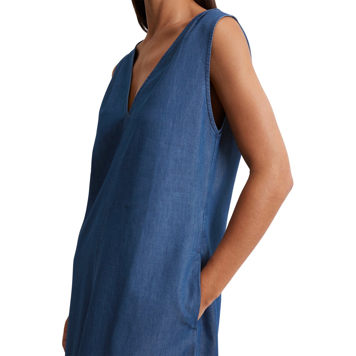 Robe en denim sans manches flared avec TENCEL™ Lyocell bleu moyen, MARC O'POLO