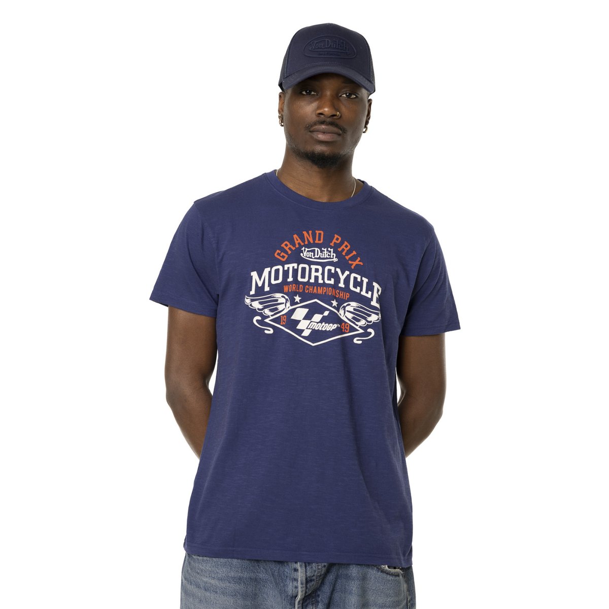 Tee shirt en coton Moto GP blanc/orange/bleu, VON DUTCH