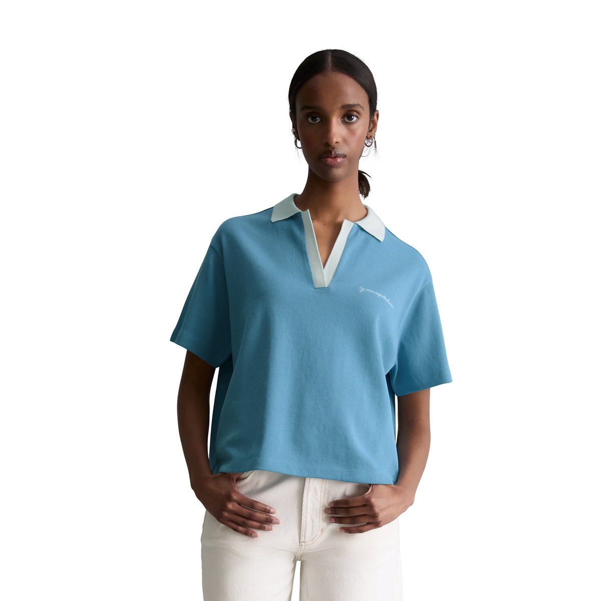 Polo relaxed en pur coton bio bleu moyen, MARC O’POLO DENIM