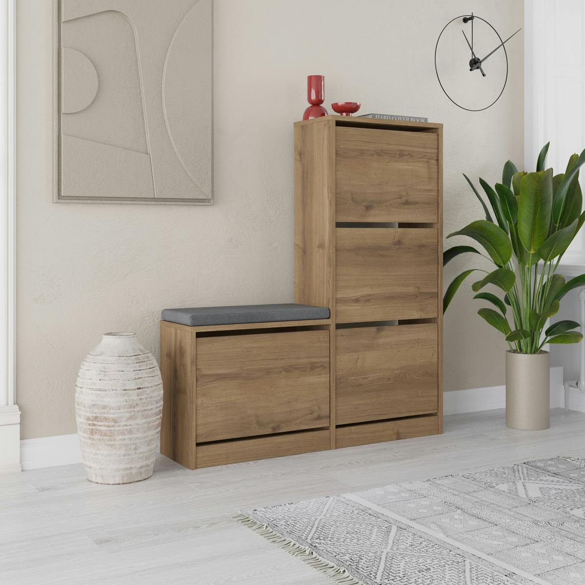 Meuble à chaussures 4 portes + banc MARFA chêne brun, PIER IMPORT
