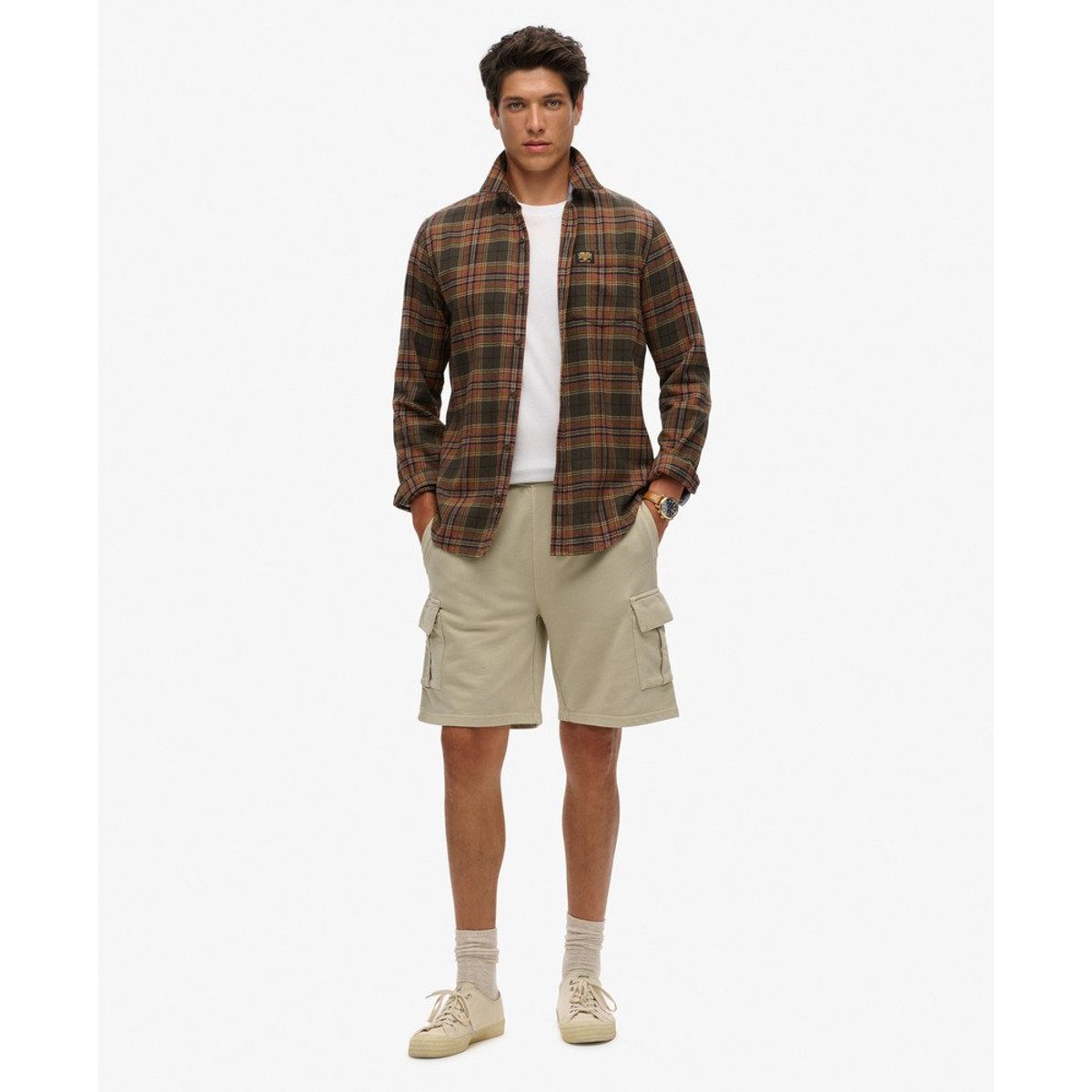 Short Cargo Coutures Contrastées Coupe Décontractée beige pélican délavé, SUPERDRY