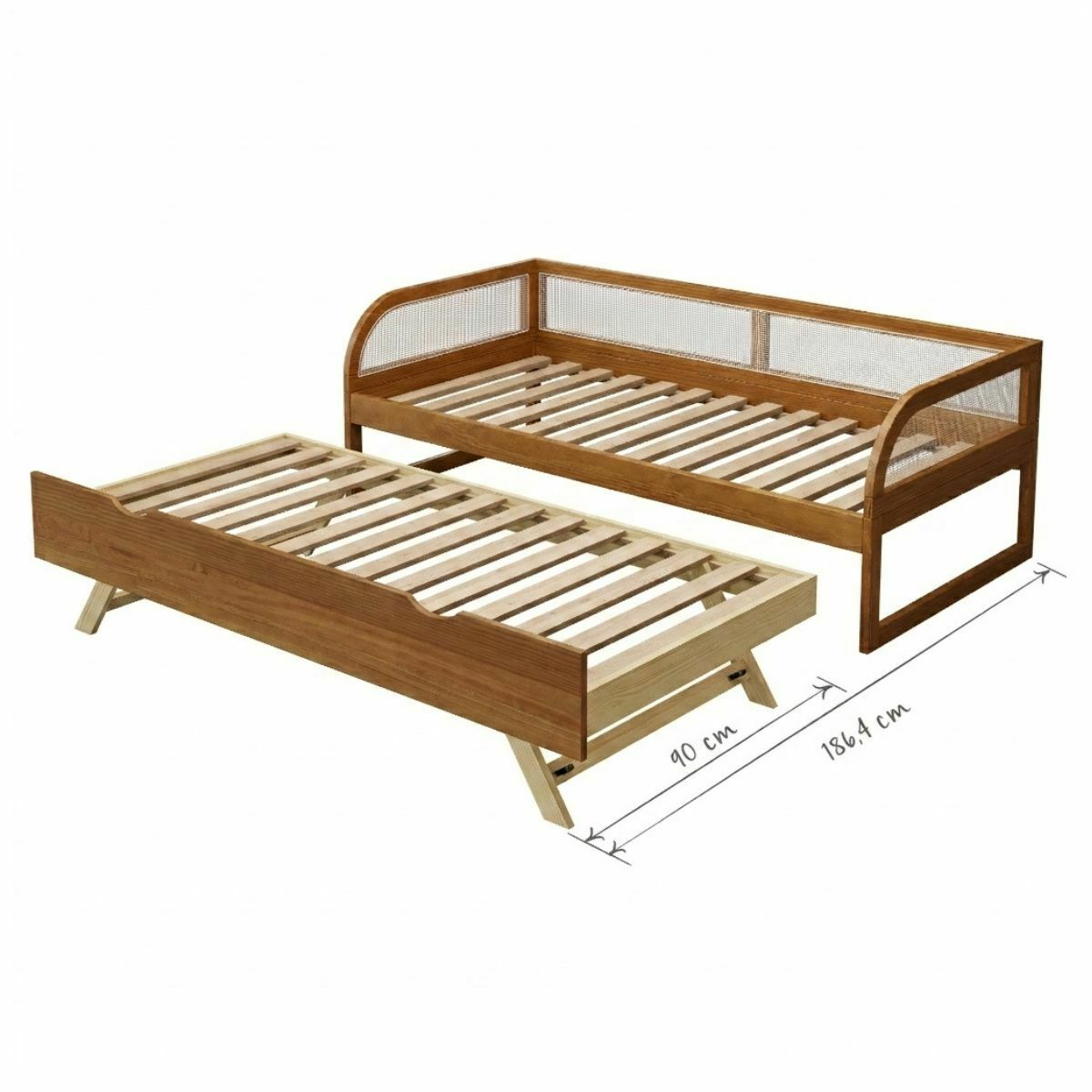 Pack lit enfant gigogne avec matelas Bois massif LAYA noisette, AKITEN RETAIL