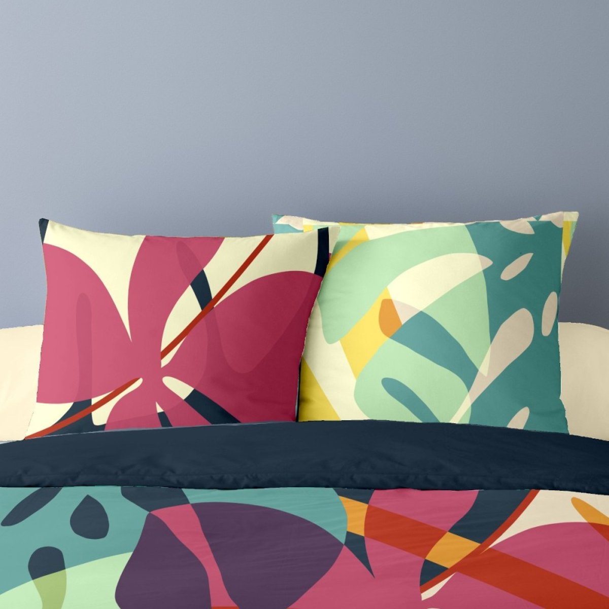 Housse de couette 240x220 LILAS + 2 taies Percale de coton jaune, DECORATIE